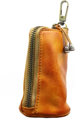 1PCS Leather Coin Pouch Bucket Type Leather Coin Pouch Leather Coin Purse Men First Layer Cowhide Vintage Coin Purse (Yellowish brown)