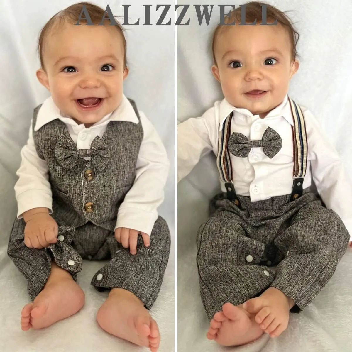Aalizzwell Baby Boys Gentleman Outfit 3 Piece Formal Suit Set with Snaps