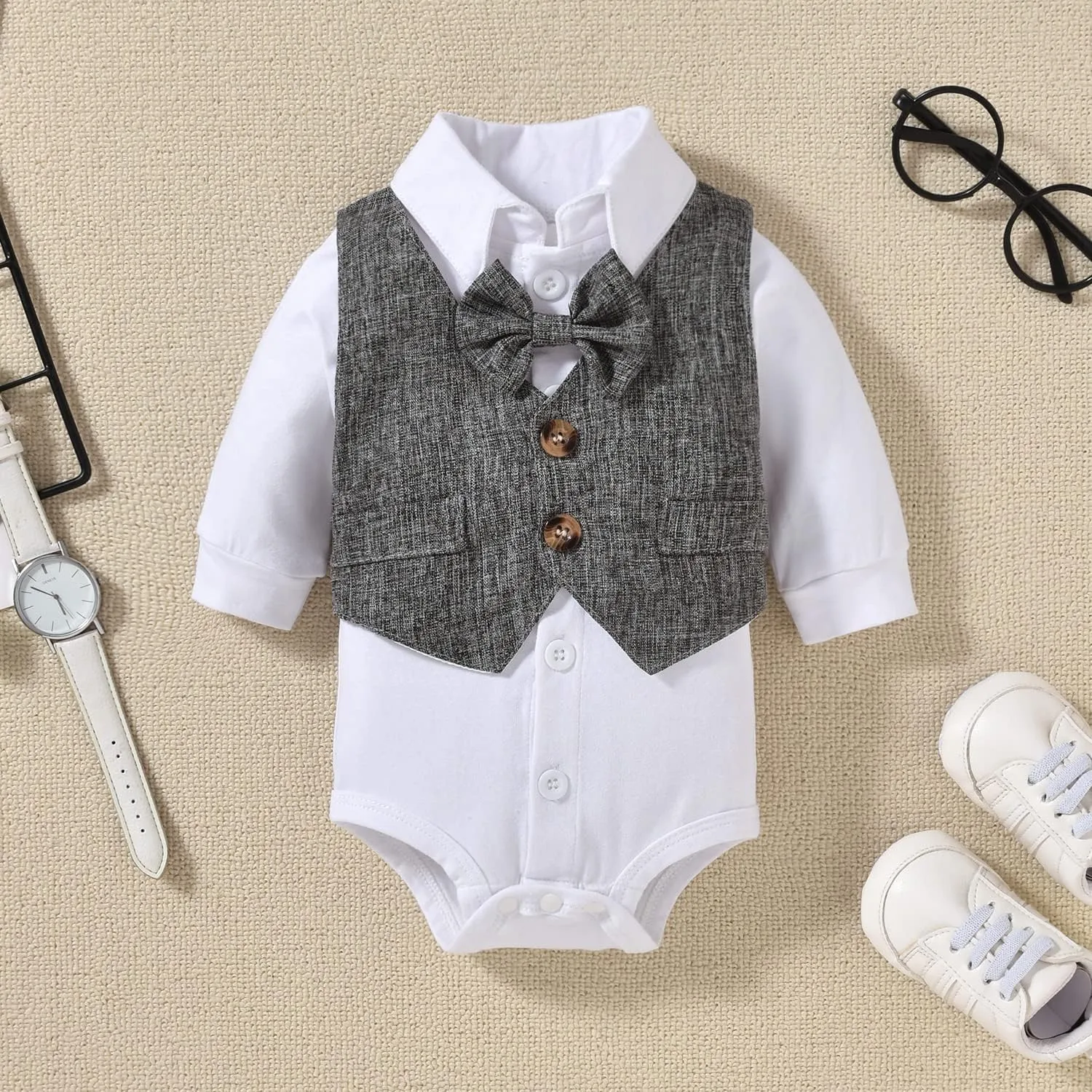 Aalizzwell Baby Boys Gentleman Outfit 3 Piece Formal Suit Set with Snaps