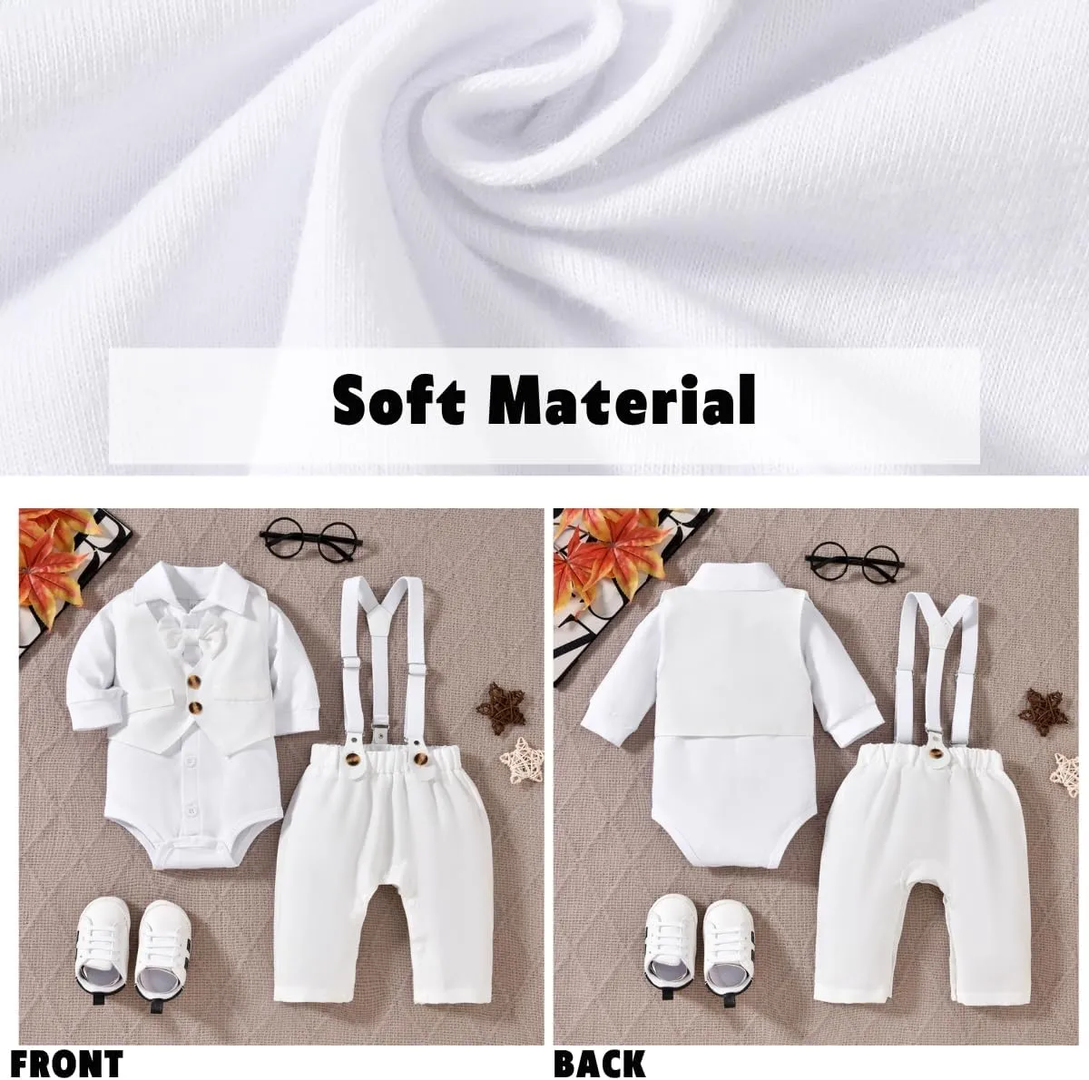 Aalizzwell Baby Boys Gentleman Outfit 3 Piece Formal Suit Set with Snaps