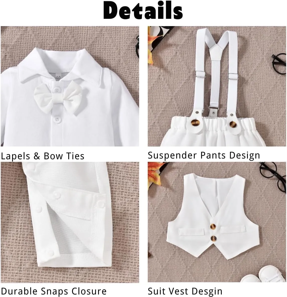 Aalizzwell Baby Boys Gentleman Outfit 3 Piece Formal Suit Set with Snaps