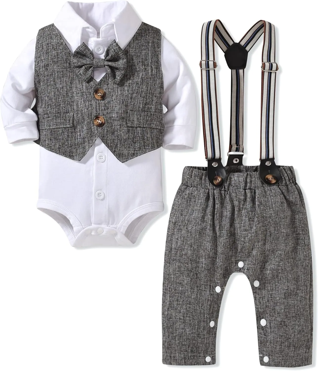 Aalizzwell Baby Boys Gentleman Outfit 3 Piece Formal Suit Set with Snaps
