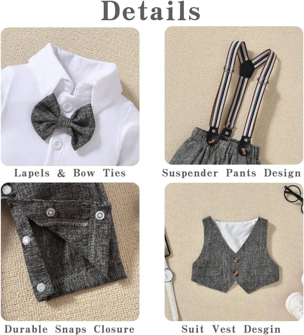 Aalizzwell Baby Boys Gentleman Outfit 3 Piece Formal Suit Set with Snaps