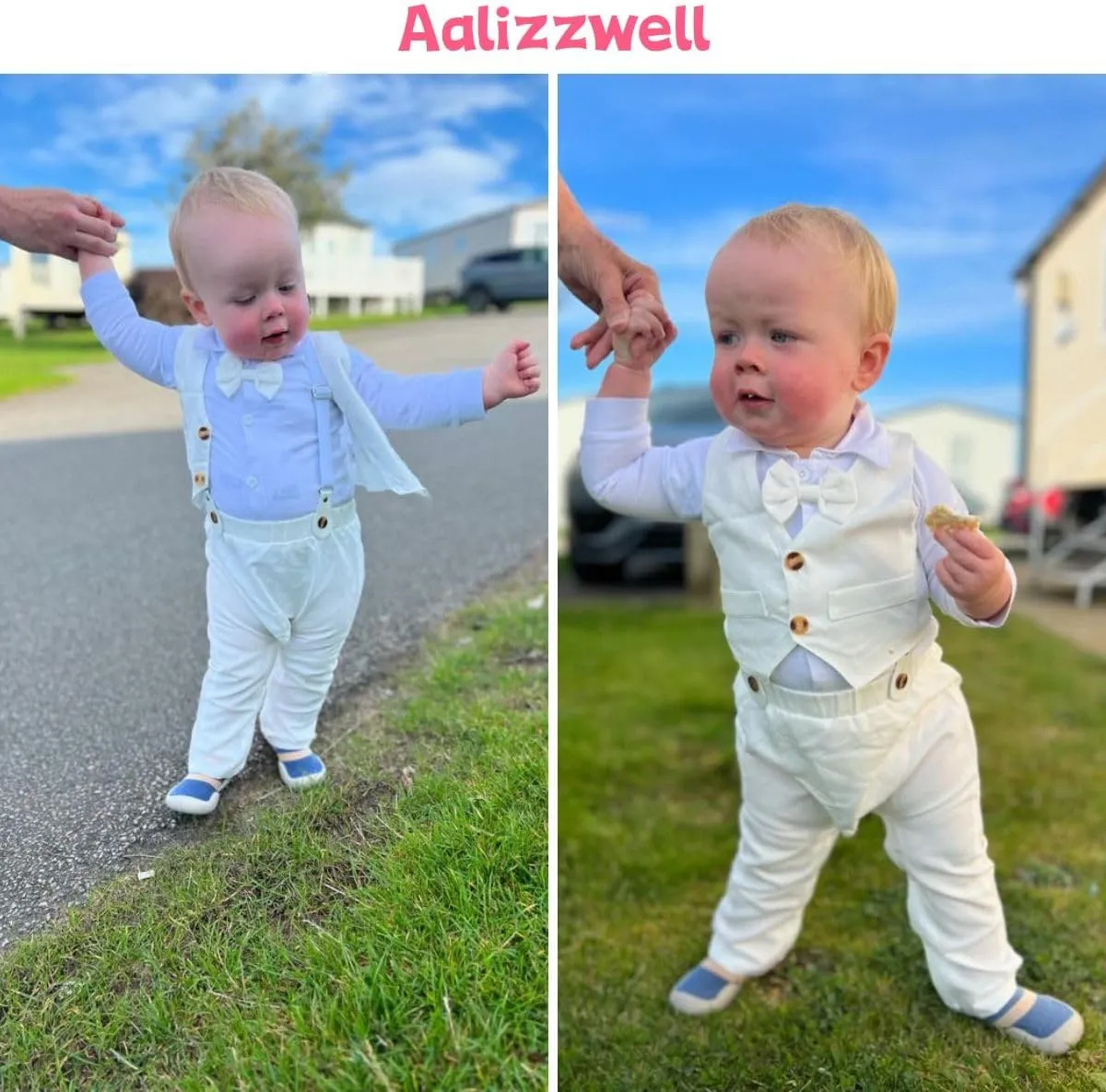 Aalizzwell Baby Boys Gentleman Outfit 3 Piece Formal Suit Set with Snaps