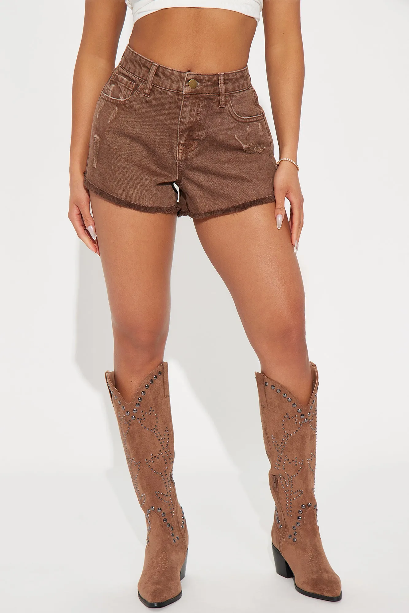 Anaise Non Stretch Frayed Denim Shorts - Brown
