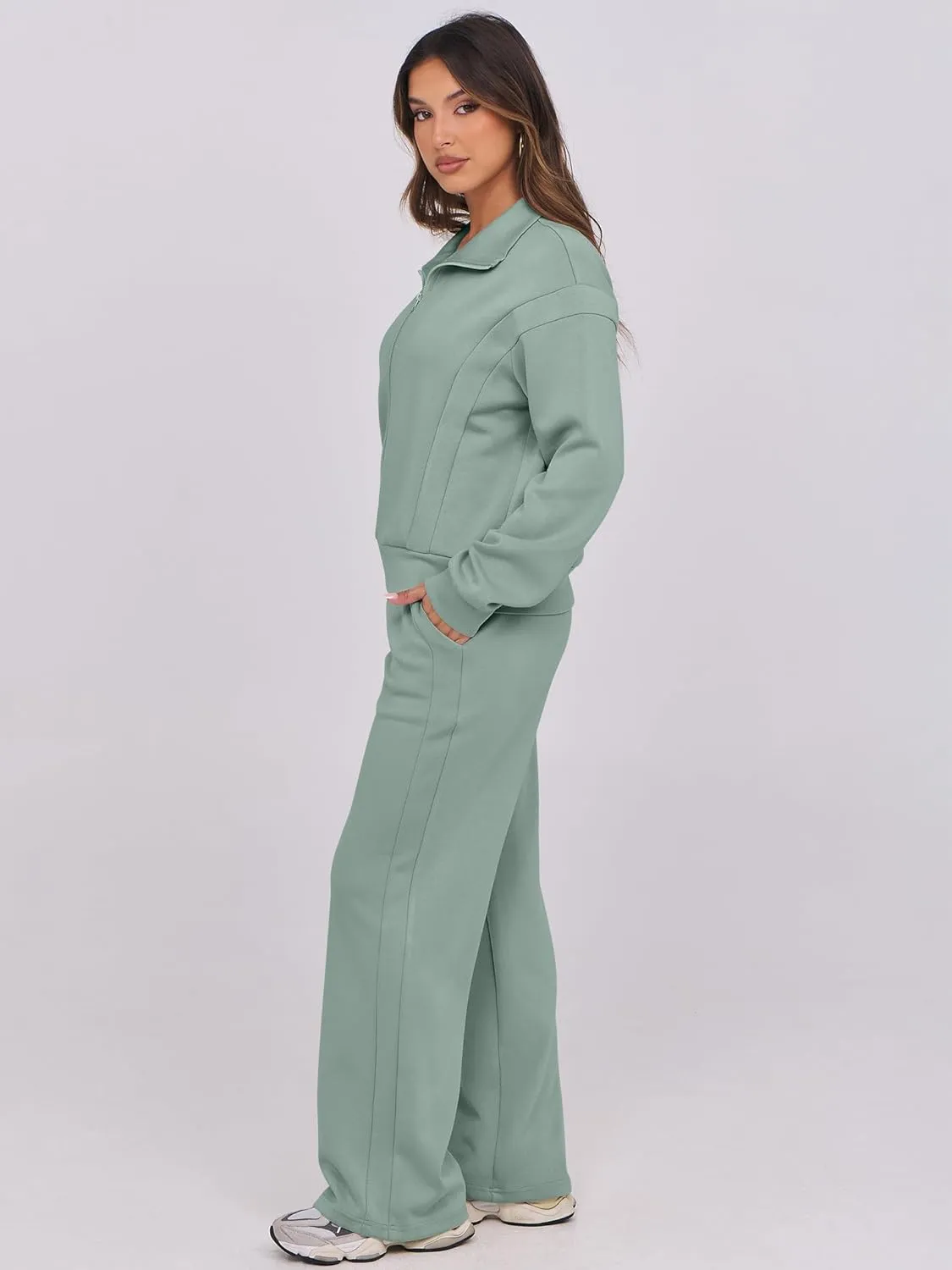 ANRABESS Lounge Sets for Women 2 Piece Outfits Sweatsuit Fall Zip Up Sweatshirts Wide Leg Pants Matching Sweat Set Tracksuit