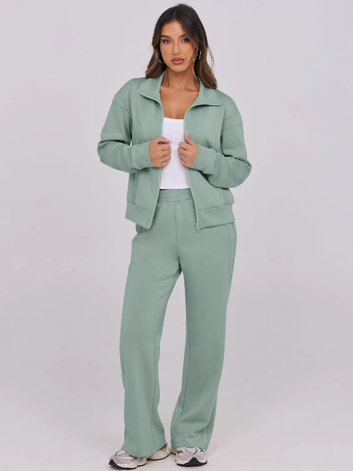 ANRABESS Lounge Sets for Women 2 Piece Outfits Sweatsuit Fall Zip Up Sweatshirts Wide Leg Pants Matching Sweat Set Tracksuit