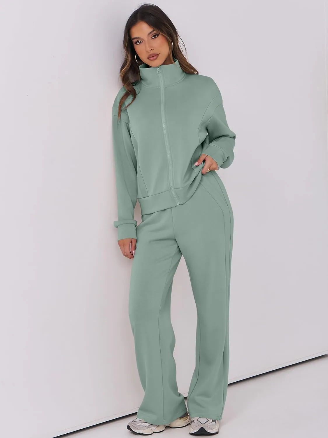 ANRABESS Lounge Sets for Women 2 Piece Outfits Sweatsuit Fall Zip Up Sweatshirts Wide Leg Pants Matching Sweat Set Tracksuit