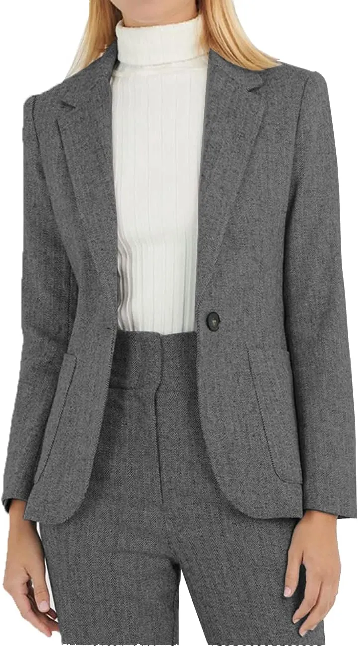 Autumn Suit for Women 2 Pieces Outfit Tweed Wool Houndstooth Lady Casual Suit