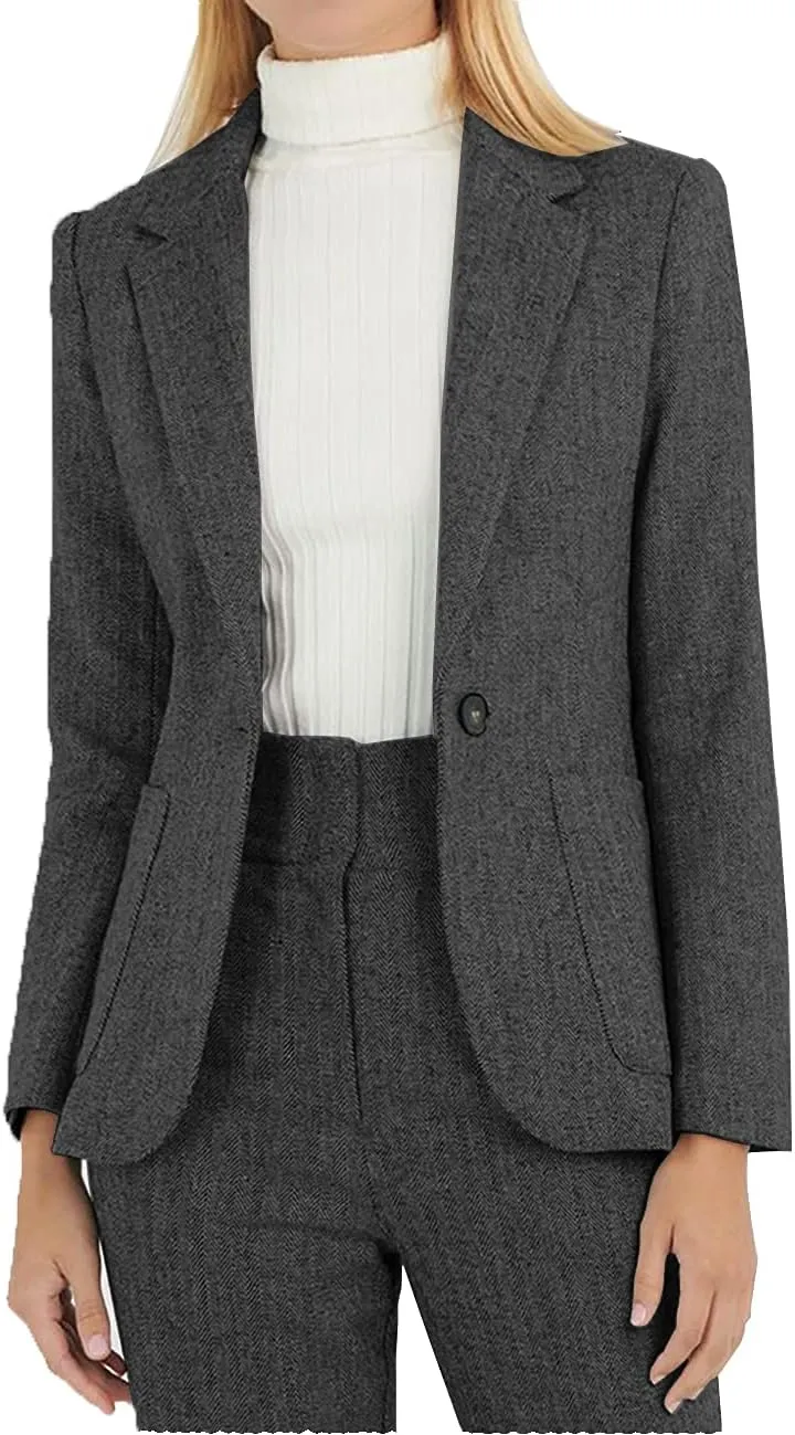Autumn Suit for Women 2 Pieces Outfit Tweed Wool Houndstooth Lady Casual Suit