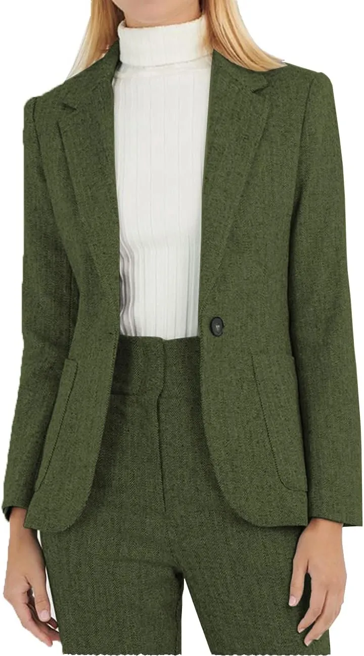 Autumn Suit for Women 2 Pieces Outfit Tweed Wool Houndstooth Lady Casual Suit