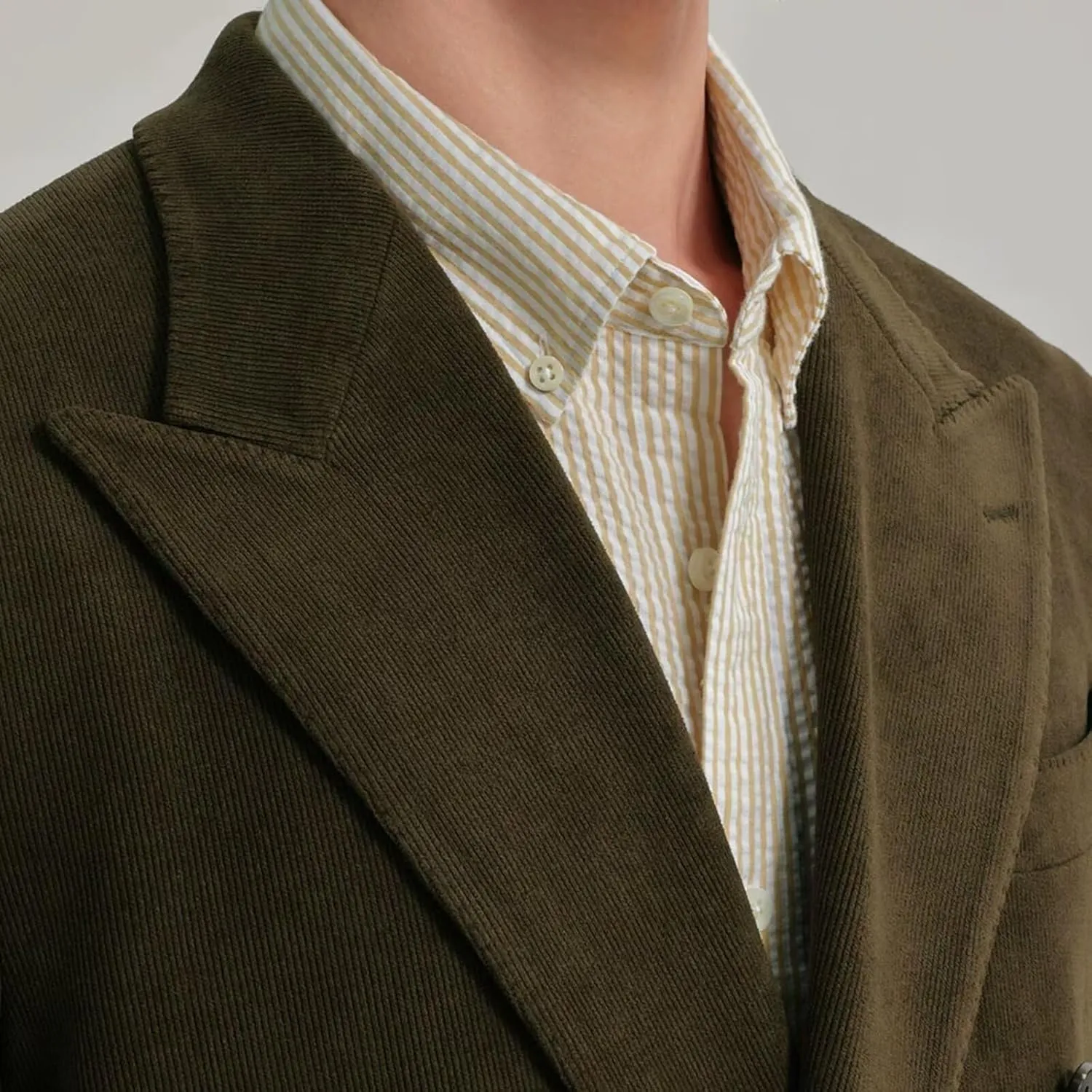 Bakerbear Men Suits 2 Piece Corduroy Peaked Lapel Slim Fit Business Formal Tuxedos Suit for Wedding Prom Jacket Pants Set