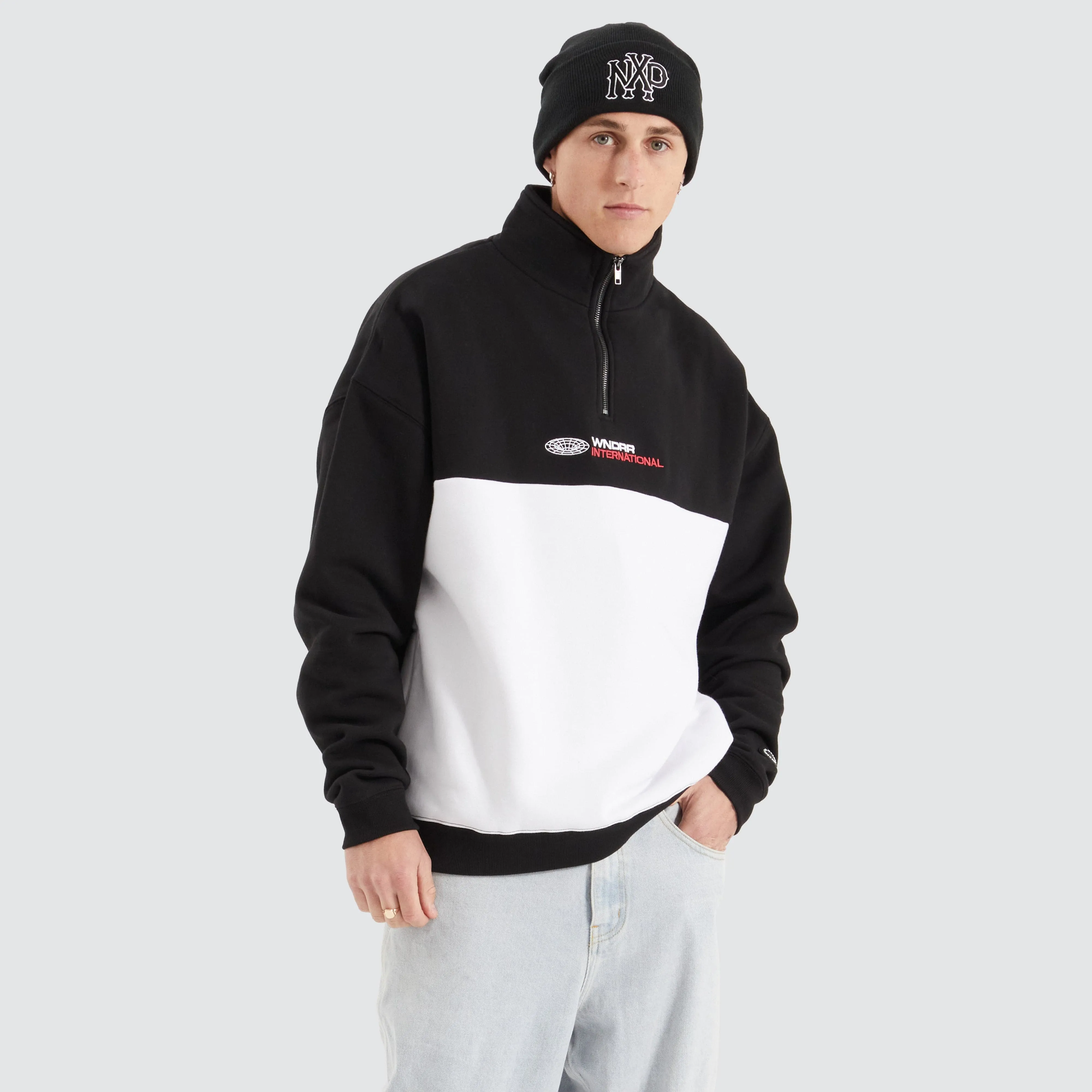 Booster 1/4 Zip Sweat Black/ White