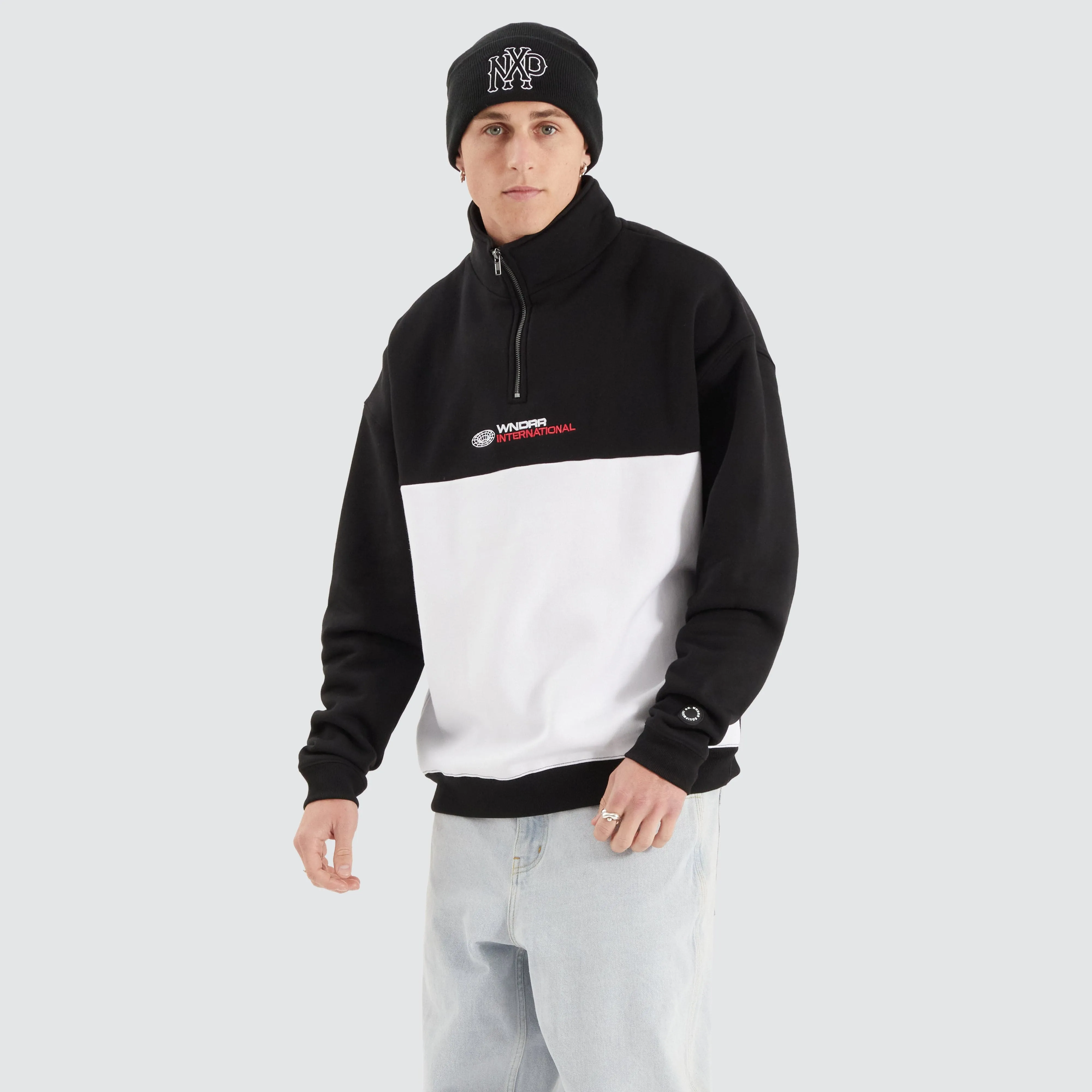 Booster 1/4 Zip Sweat Black/ White