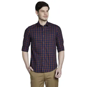 ColorPlus Men Brown Slim Fit Checks Cotton Full Sleeve Shirts