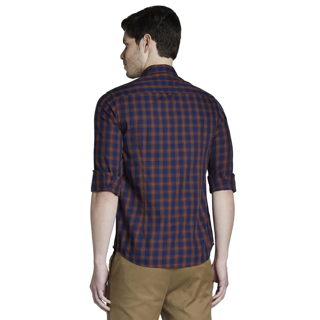 ColorPlus Men Brown Slim Fit Checks Cotton Full Sleeve Shirts