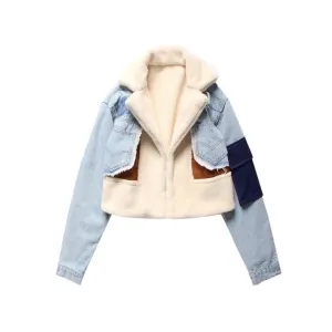 Dames Hanna Jas - Combinatie van Shearling, Sude en Denim