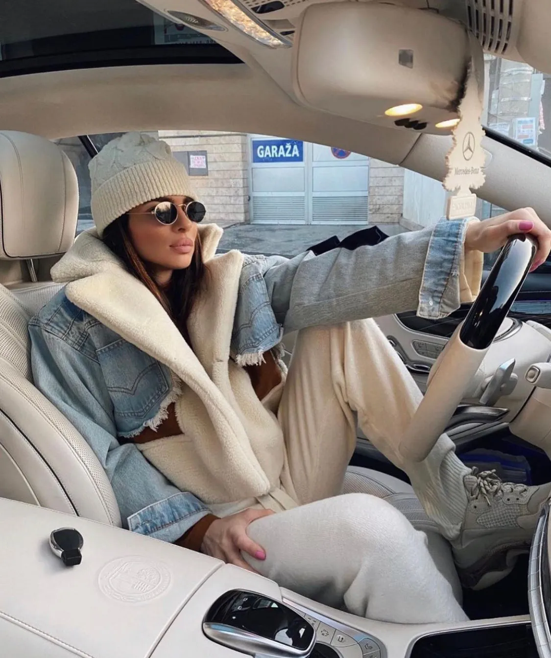 Dames Hanna Jas - Combinatie van Shearling, Sude en Denim