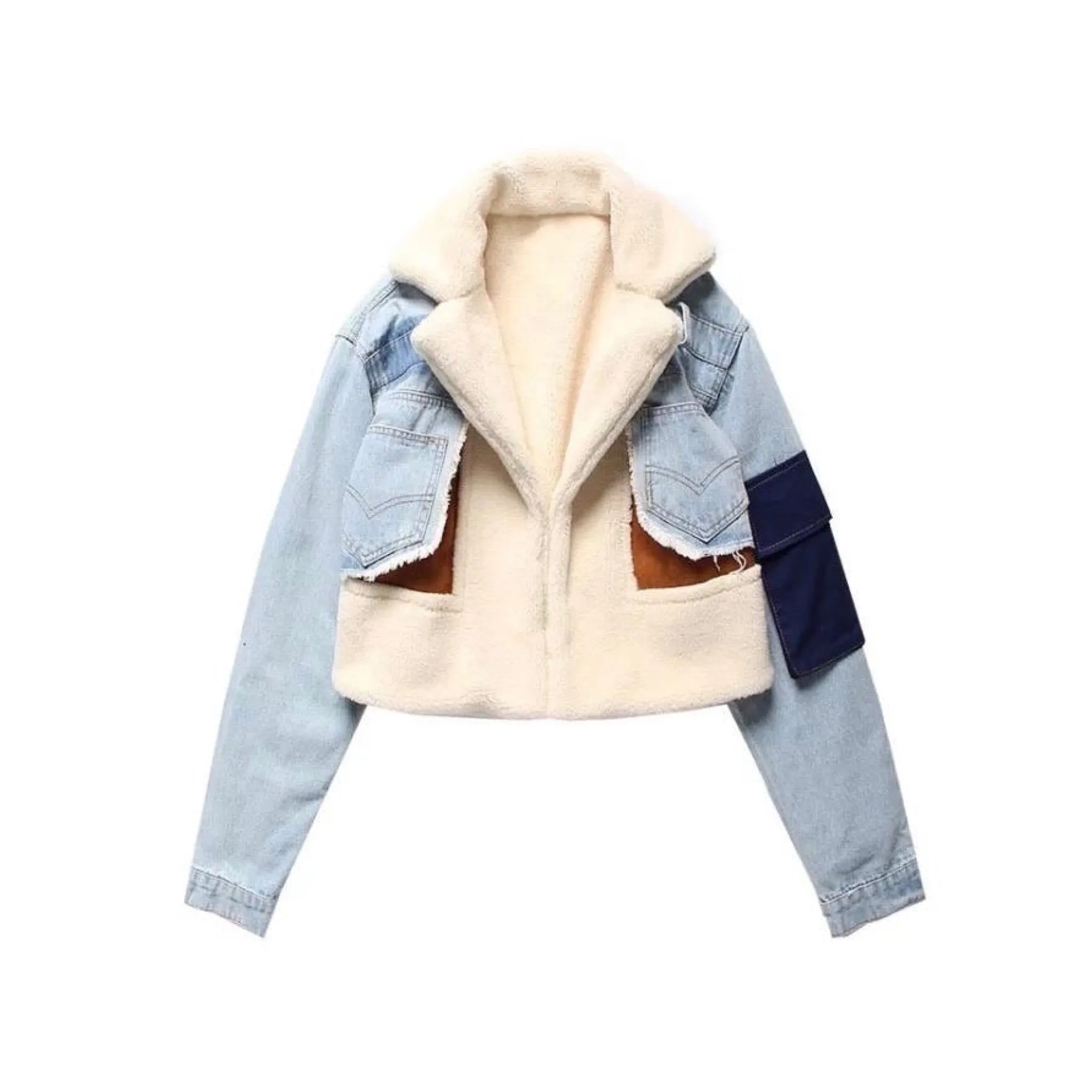 Dames Hanna Jas - Combinatie van Shearling, Sude en Denim