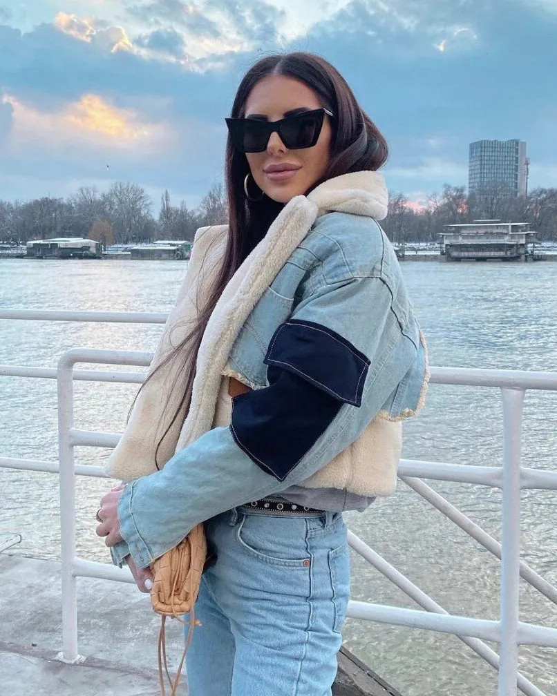 Dames Hanna Jas - Combinatie van Shearling, Sude en Denim