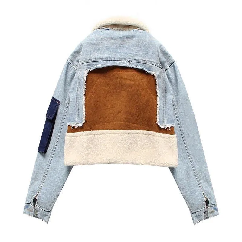 Dames Hanna Jas - Combinatie van Shearling, Sude en Denim
