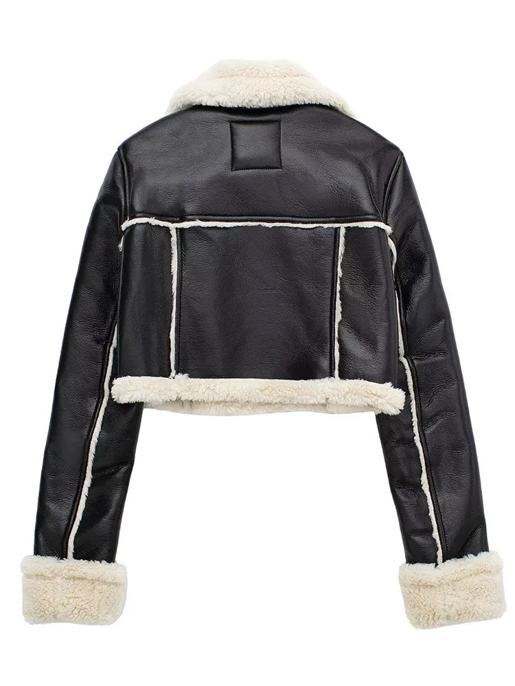Dames Mabel Cropped schapenvacht Jas - Vintage Stijl en Luxueuze Warmte