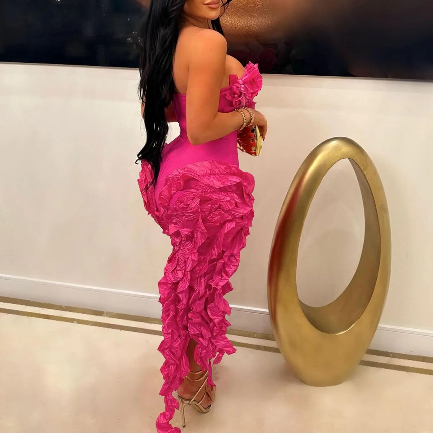 Dresses for Women Sexy Tight Mini Dress Fashion Ruffle Tassels Strapless Evening Prom Soild Gown 2025 New Clothes