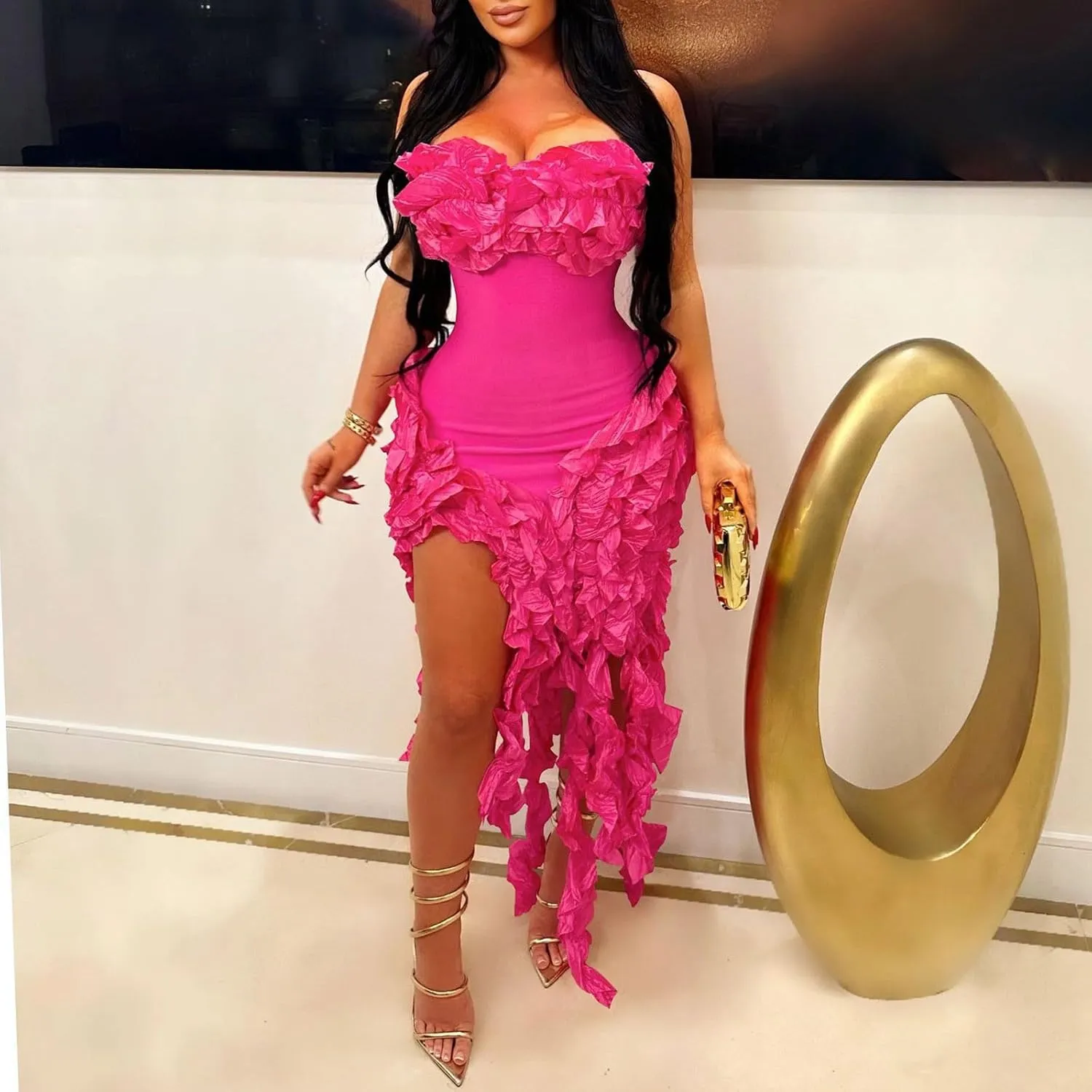 Dresses for Women Sexy Tight Mini Dress Fashion Ruffle Tassels Strapless Evening Prom Soild Gown 2025 New Clothes