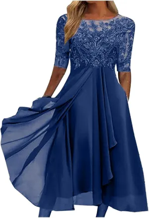 HGps8w Mother of The Bride Dresses for Women Elegant Lace Chiffon Flowy Dress Formal Evening Party Gown for Wedding
