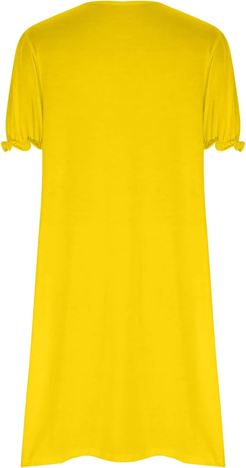 HGps8w Women's 2025 Casual Summer Dresses Cute Ruffle Hem V Neck Short Sleeve Solid Color A-Line Beach Sundress with Pockets