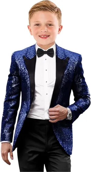 Kids Tuxedo Suits for Boys Sequin Slim Fit Dress Clothes Formal 2 Piece Prom Party Shiny Tuxedo Blazer Pants Bowtie