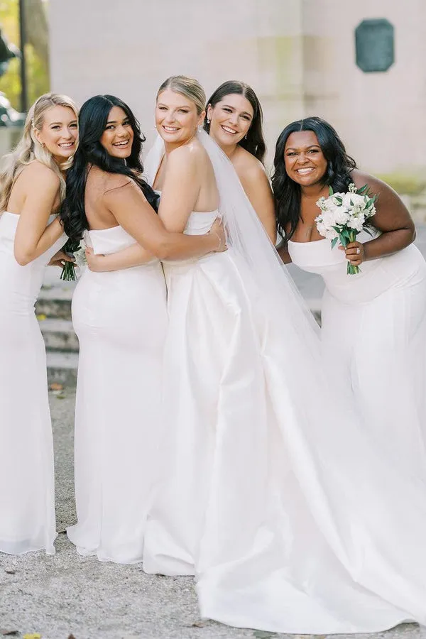 Luolandi Elegant A-Line One Shoulder White Satin Wedding Dresses Beautiful