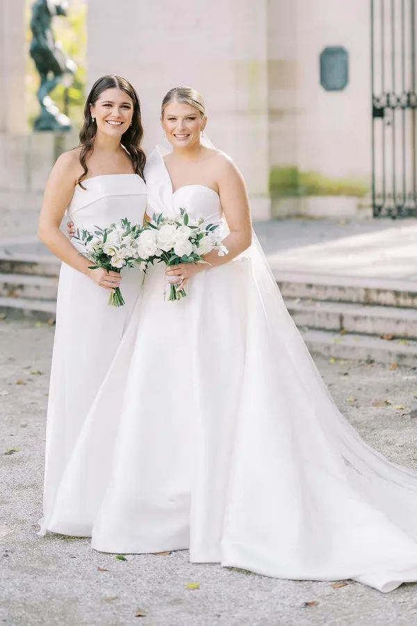 Luolandi Elegant A-Line One Shoulder White Satin Wedding Dresses Beautiful
