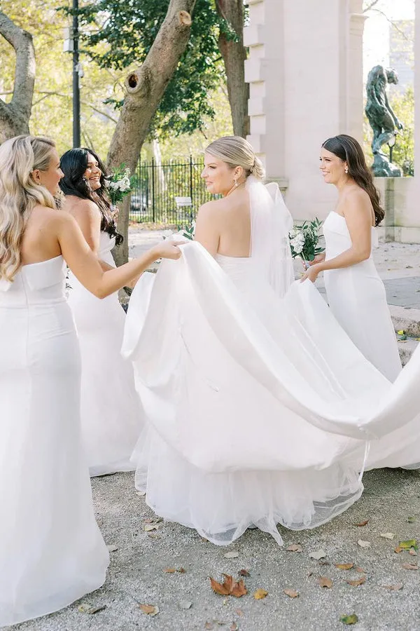 Luolandi Elegant A-Line One Shoulder White Satin Wedding Dresses Beautiful