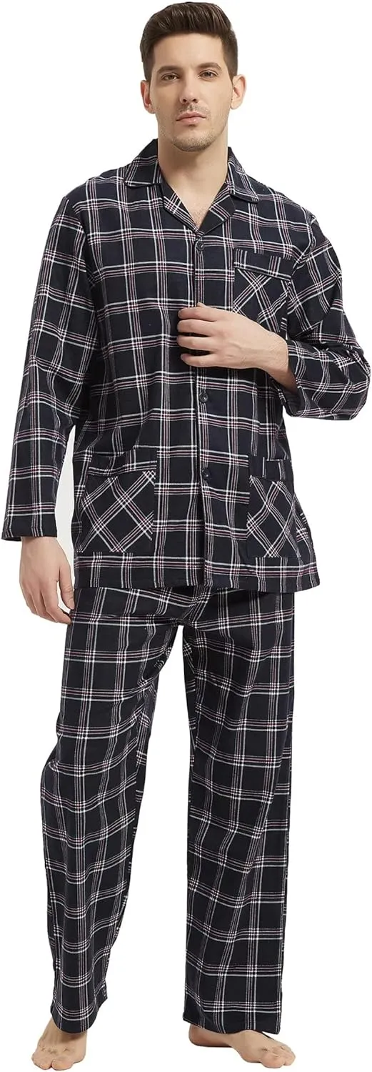 Men's Flannel Pajamas Set Men's Home Fashion Pajamas with Pockets and Drawstring 100% Cotton Soft Pjs for Men