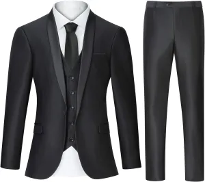 Men's Suit 3 Piece Slim Fit Suits for Men, One Button Solid Shawl Lapel Blazer Jacket Vest Pants Set for Party Wedding