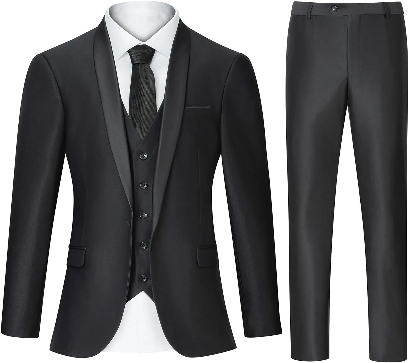 Men's Suit 3 Piece Slim Fit Suits for Men, One Button Solid Shawl Lapel Blazer Jacket Vest Pants Set for Party Wedding