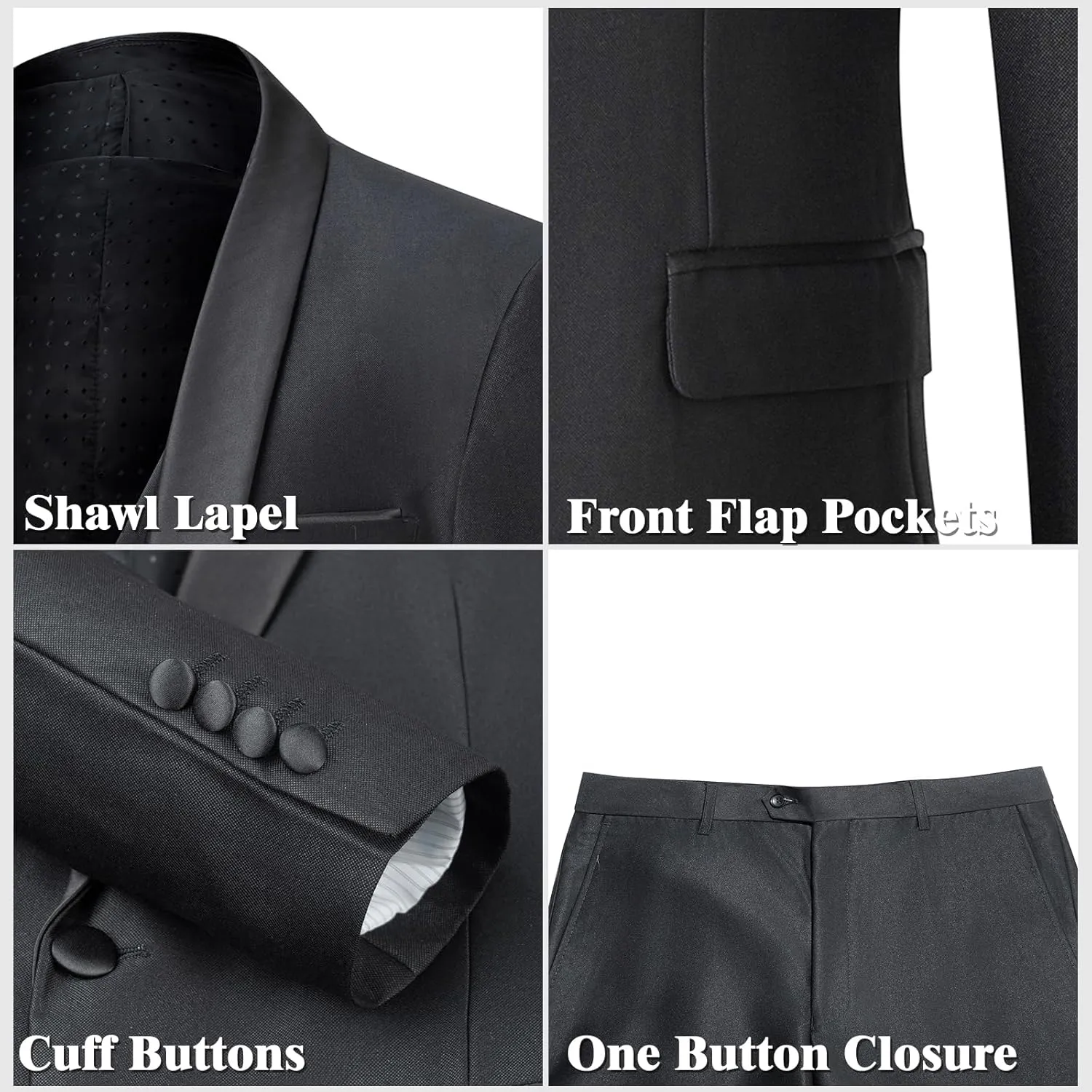 Men's Suit 3 Piece Slim Fit Suits for Men, One Button Solid Shawl Lapel Blazer Jacket Vest Pants Set for Party Wedding