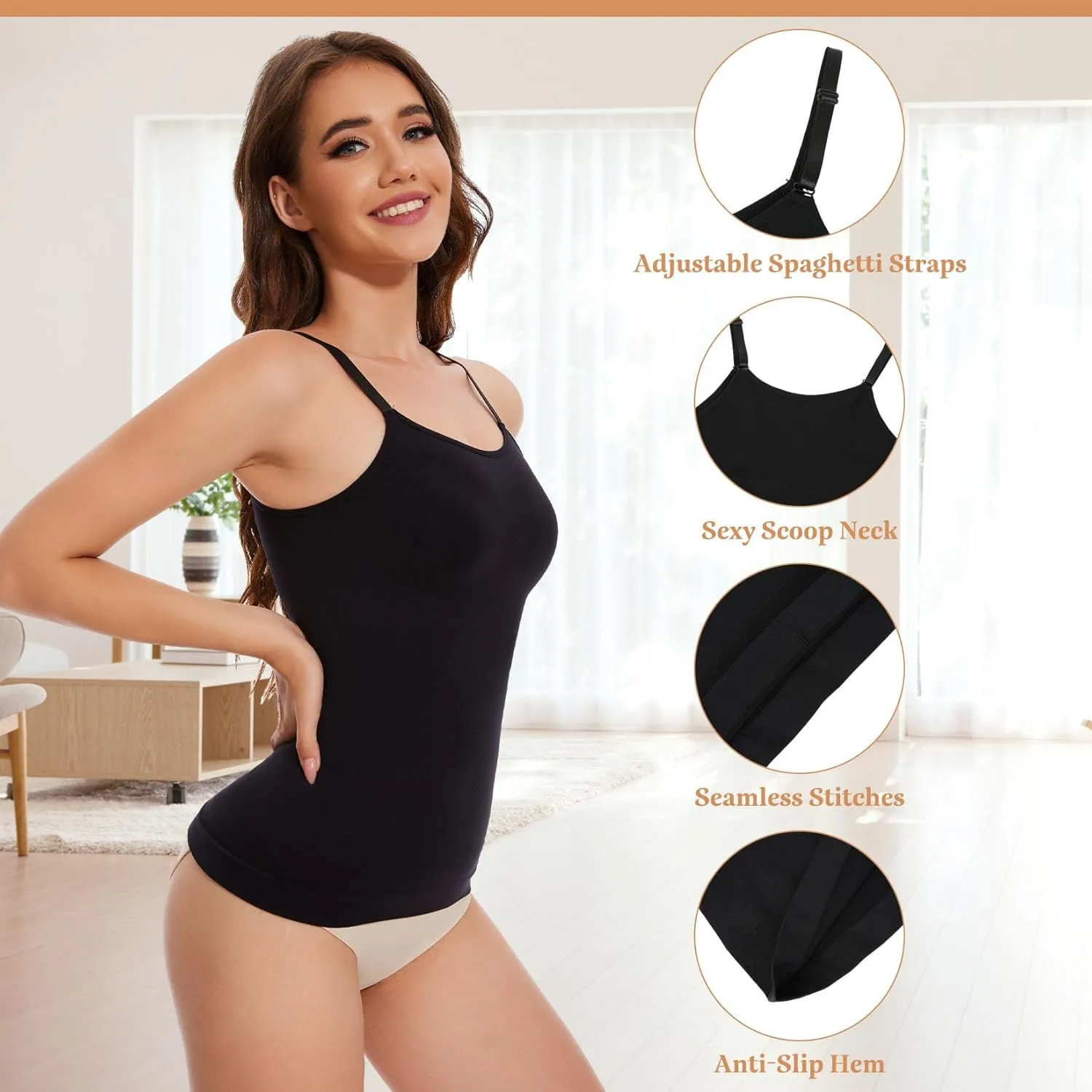 MISS MOLY Women's Camisole Top Shapewear Tummy Control Seamless Body Shaper Tank with Adjustable Spaghetti Straps