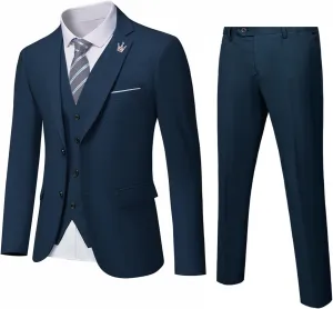 MrSure Mens 3 Piece Suit Blazer, Slim Fit Tux with 2 Button, Jacket Vest Pants & Tie Set for Party, Wedding and Business