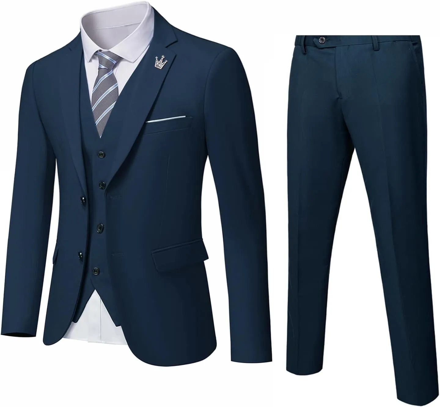 MrSure Mens 3 Piece Suit Blazer, Slim Fit Tux with 2 Button, Jacket Vest Pants & Tie Set for Party, Wedding and Business