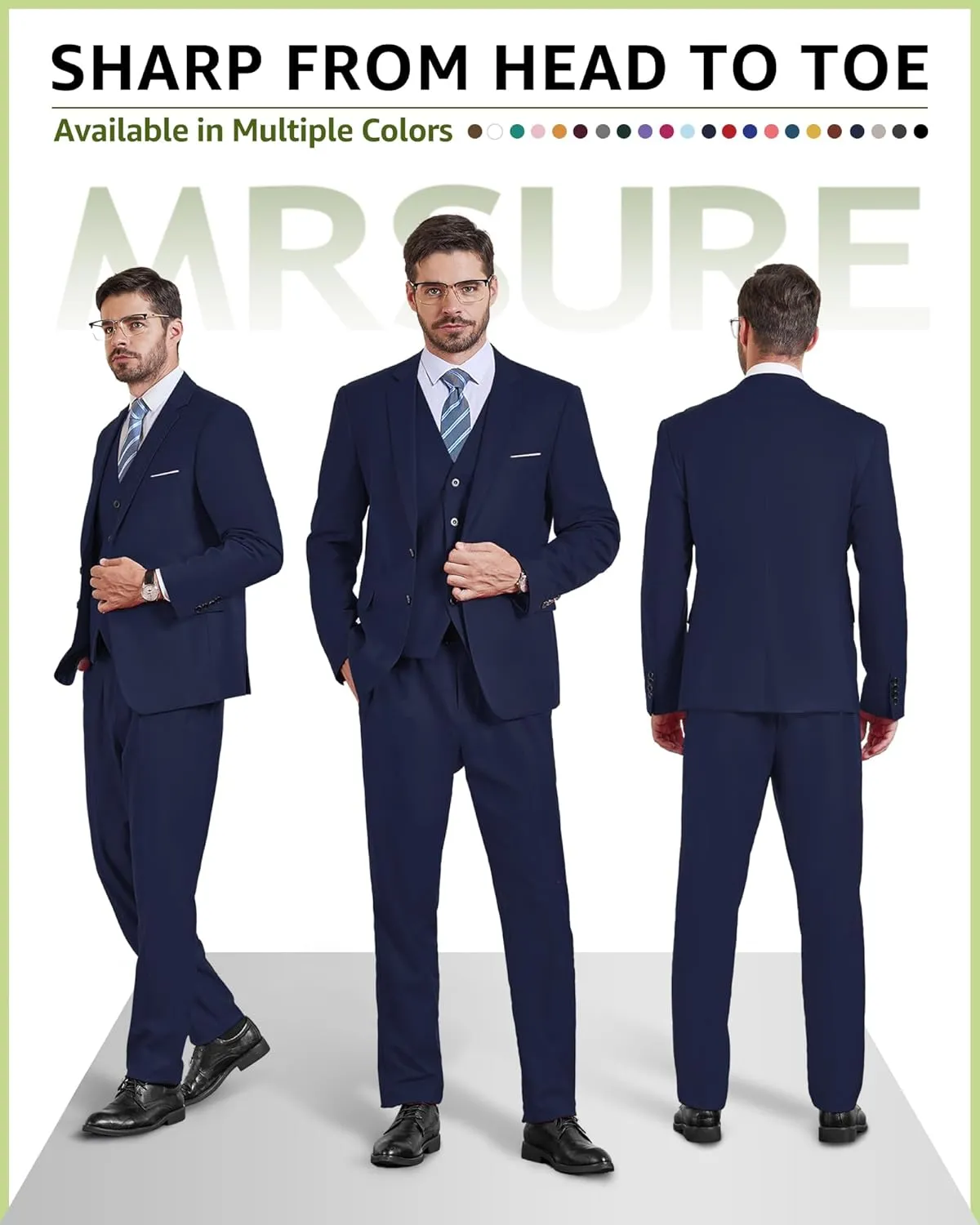 MrSure Mens 3 Piece Suit Blazer, Slim Fit Tux with 2 Button, Jacket Vest Pants & Tie Set for Party, Wedding and Business