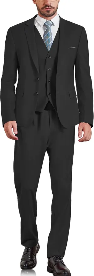 MY'S Men's Slim Fit 3 Pieces Suit, Two Buttons Solid Jacket Pants Set with Tie for Wedding Party Business Prom