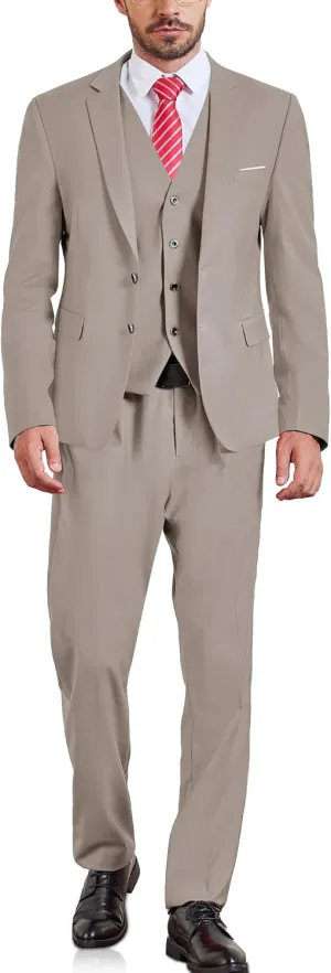 MY'S Men's Slim Fit 3 Pieces Suit, Two Buttons Solid Jacket Pants Set with Tie for Wedding Party Business Prom