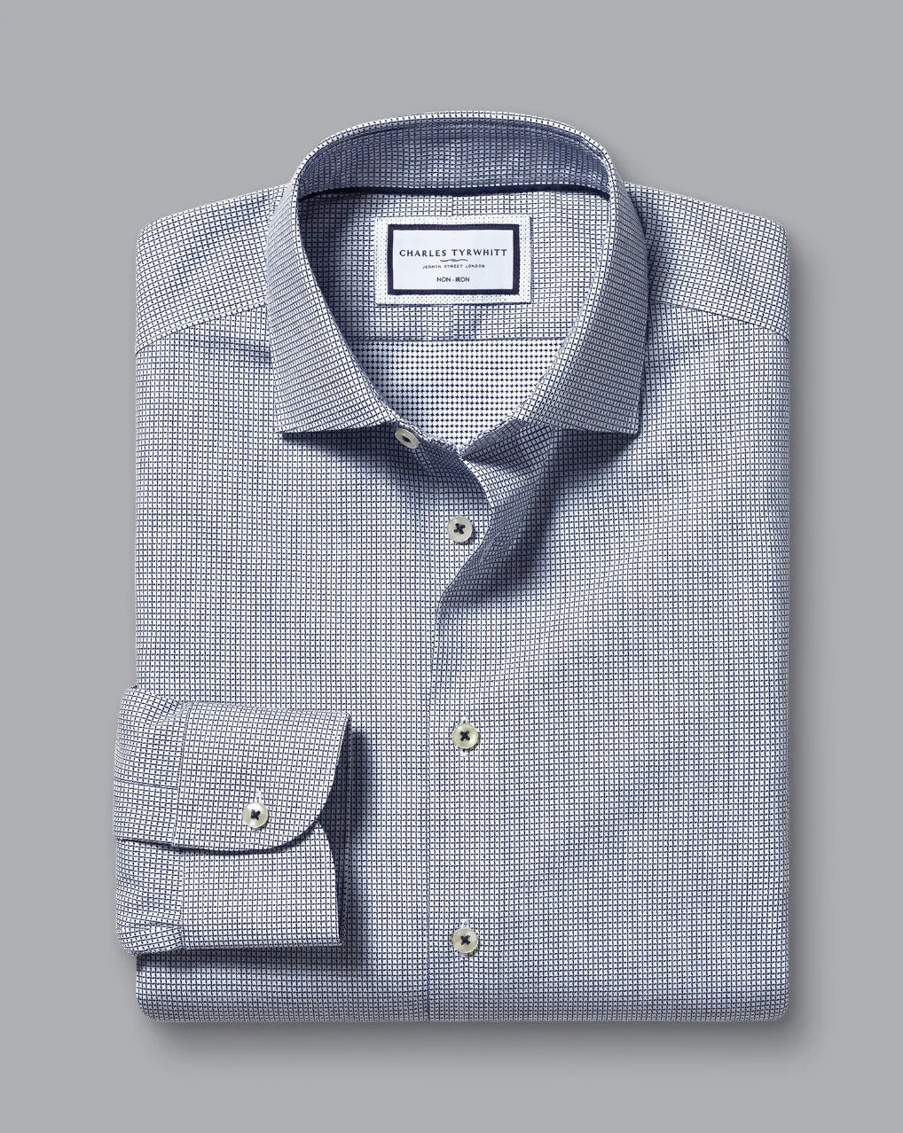 Navy Blue Non-Iron Cushion Stretch Texture Slim Fit Shirt