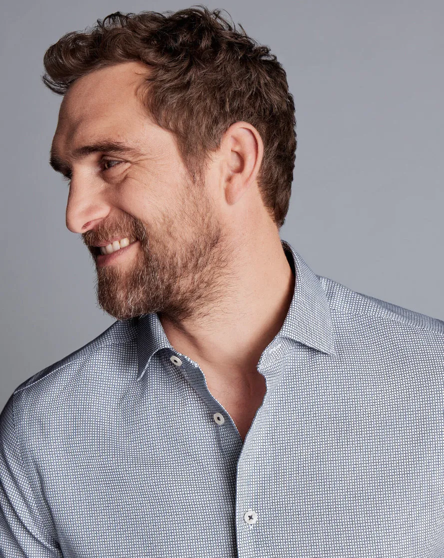 Navy Blue Non-Iron Cushion Stretch Texture Slim Fit Shirt
