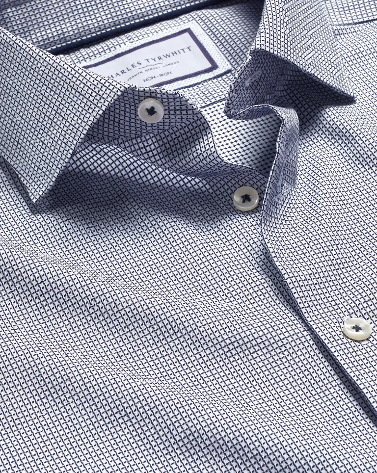 Navy Blue Non-Iron Cushion Stretch Texture Slim Fit Shirt