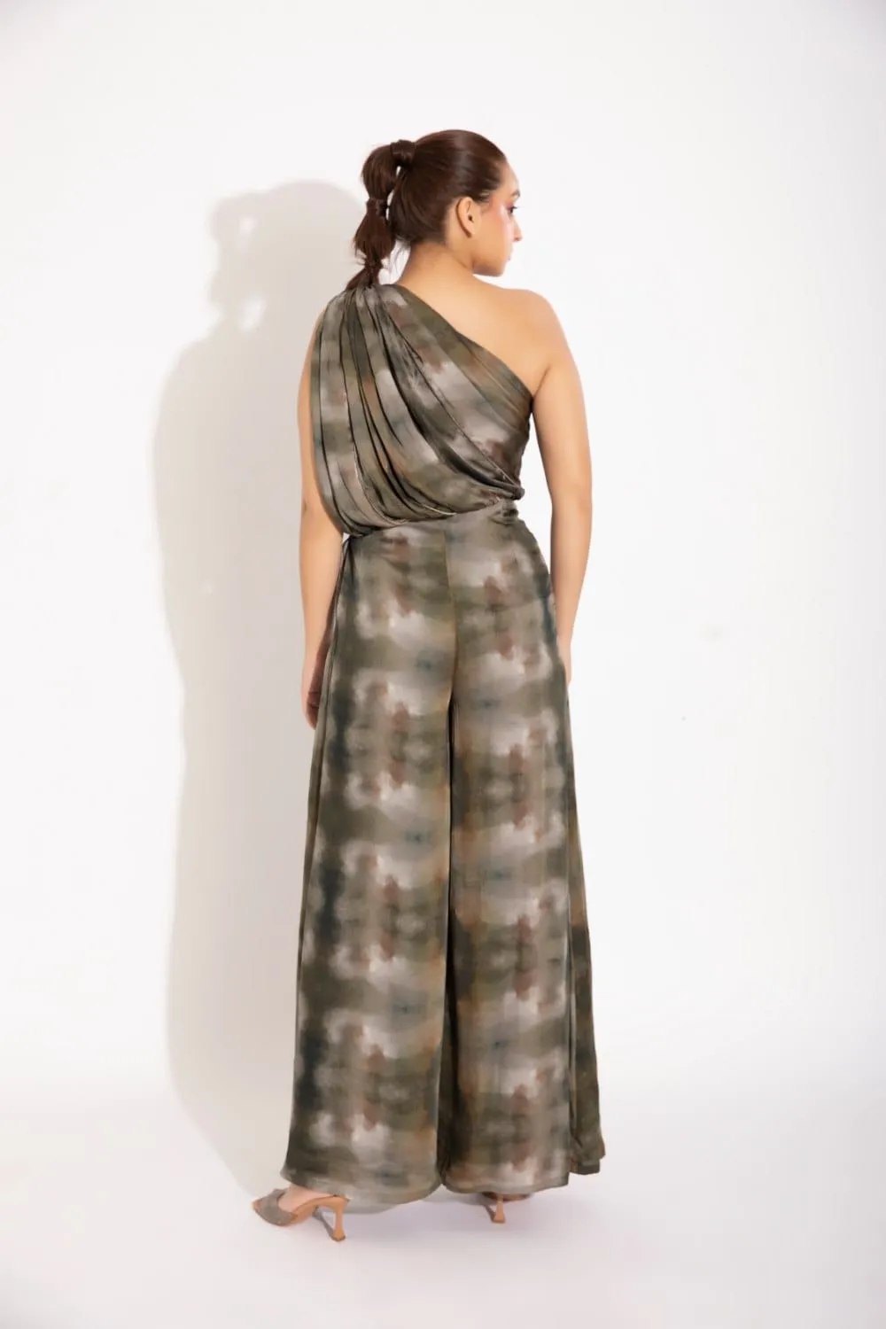 ONE SHOULDER DRAPE JUMPSUIT