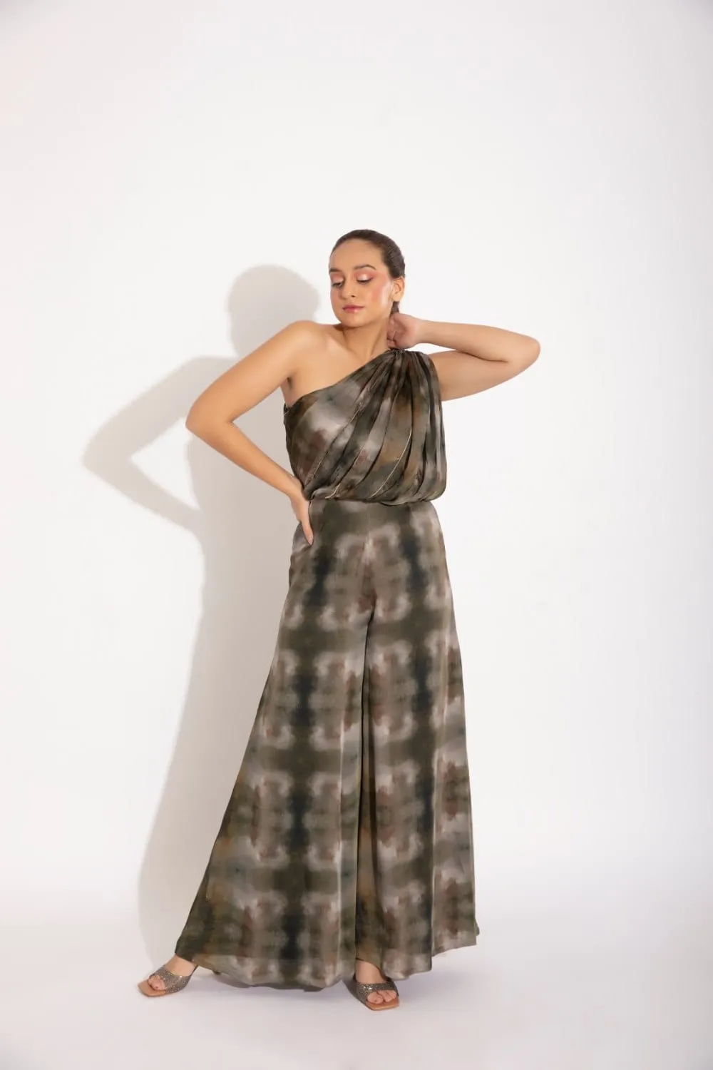 ONE SHOULDER DRAPE JUMPSUIT