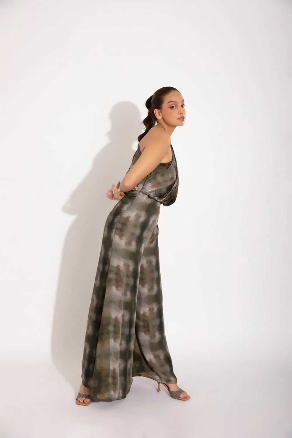 ONE SHOULDER DRAPE JUMPSUIT